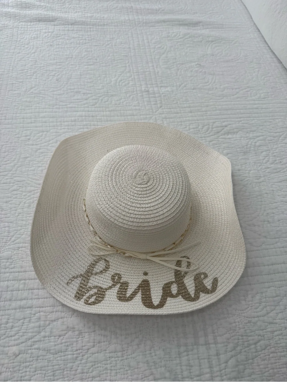 Ivory 'Bride' Straw Sun Hat with Gold Script